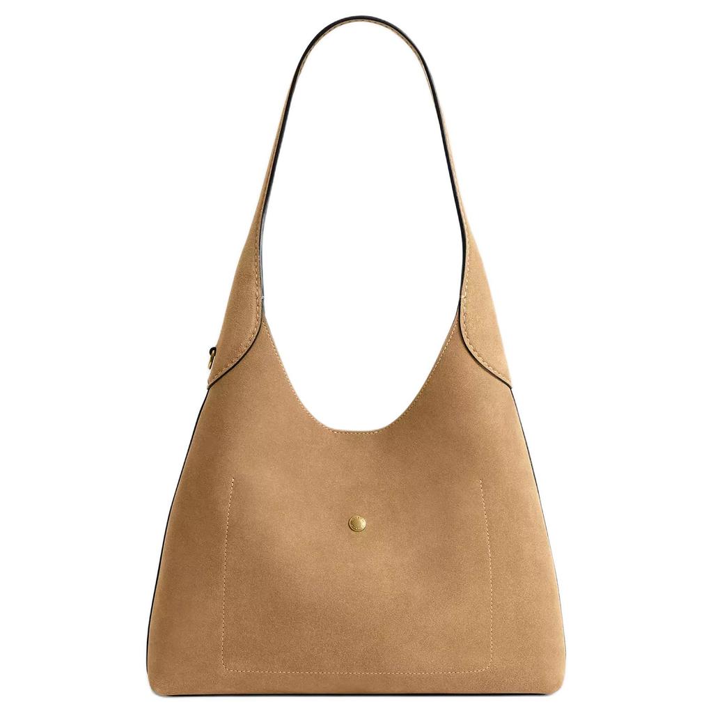 Coach Borsa Tote Brooklyn 28 con Placca Logo in Pelle Scamosciata Donna Borsa Tote Beige CW637-B4SN