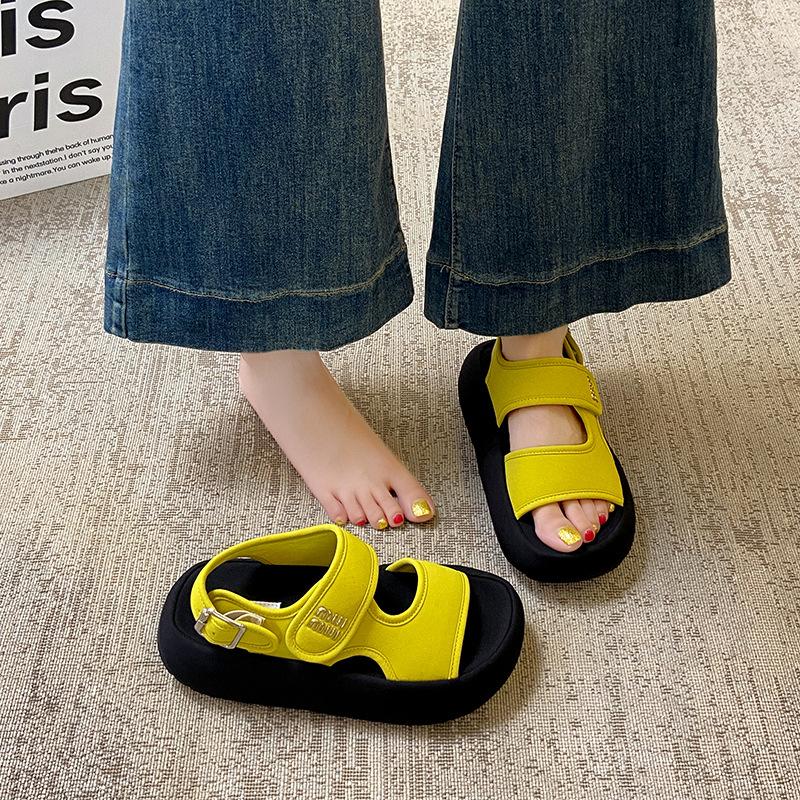 Velcro Thick-soled Heightening Sports Sandals Women's 2025 Summer New Models Step On Shit Feeling with Skirt Beach Sandals