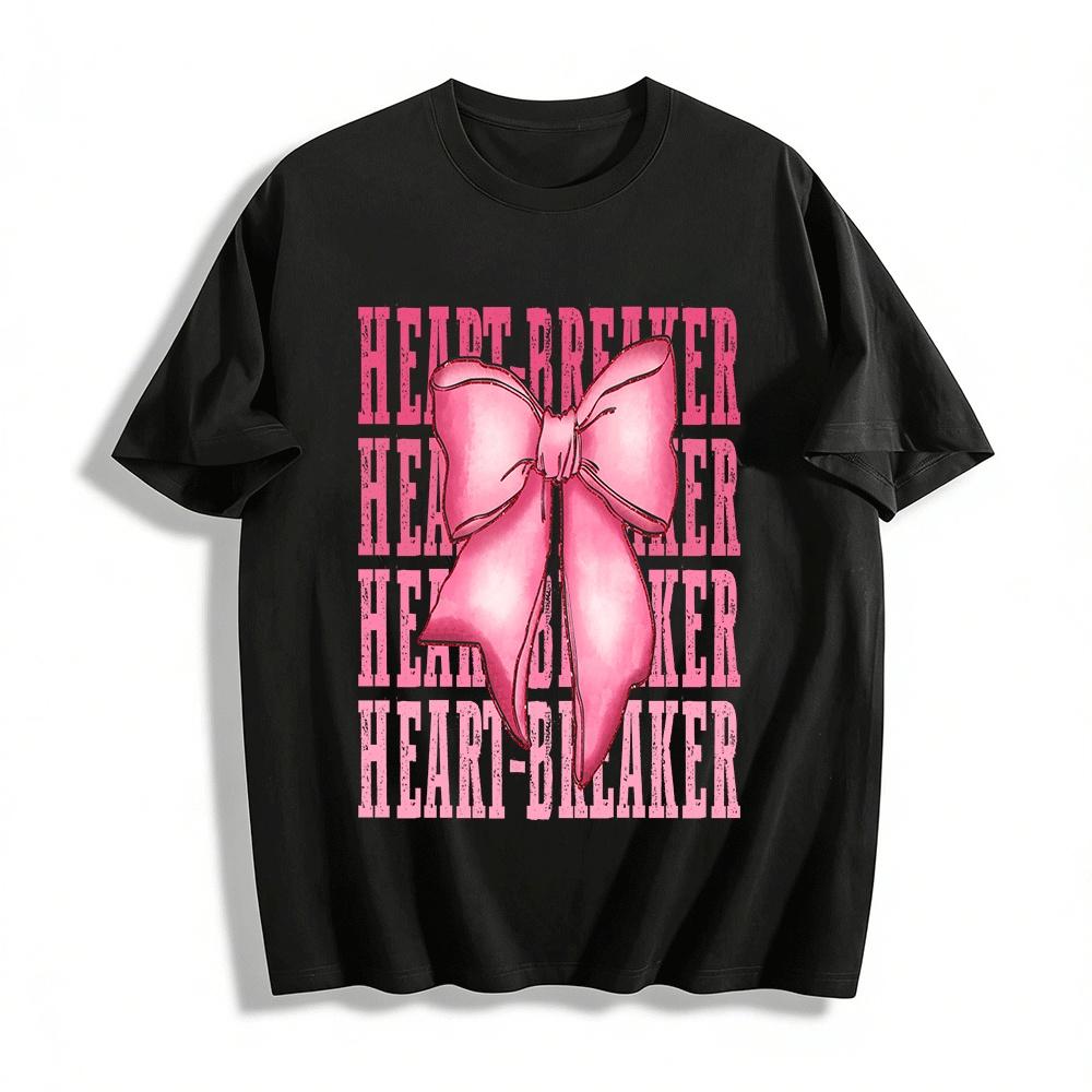 

Vintage Sweet Pink Bow Heart-Breaker Graphic Casual Top Pure cotton T-shirt XXS