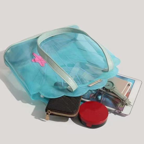 Mavi Deniz Kabuğu Çanta Şeffaf El Çantası Kadın Yazlık Sevimli Tote Kız Çocuklar İçin Su Geçirmez Omuz Çantası Seyahat Plaj Yüzme Havuzu İçin