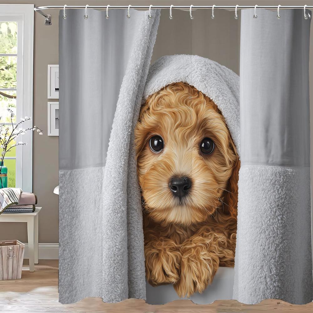 Modern Lovely Puppy Shower Curtain Bath Curtain Cute Dog Printed Bathroom Curtains For Home Decoration Curtain With Hooks