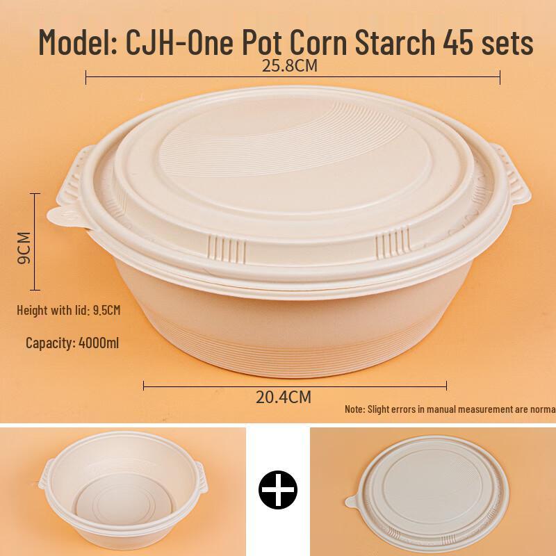 

Eco-Friendly Microwavable Corn Starch Disposable Food Containers with Lids, Round, 45 Sets