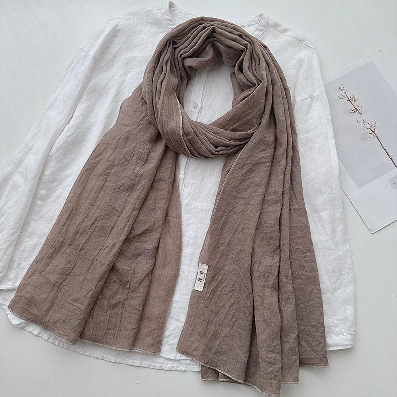 Japan and Korea Elegant Solid Color Cotton and Linen Extended Scarf Women's Soft Skin-friendly Casual Outer Autumn Shawl