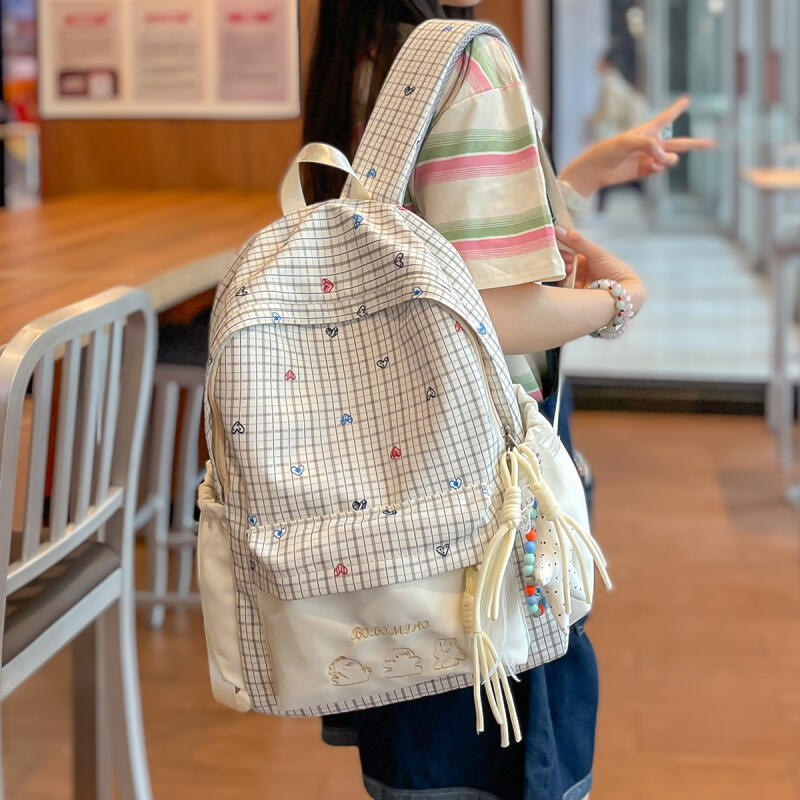 Karrierten Rucksack Große Kapazität Schülertasche Schultasche Damenrucksack