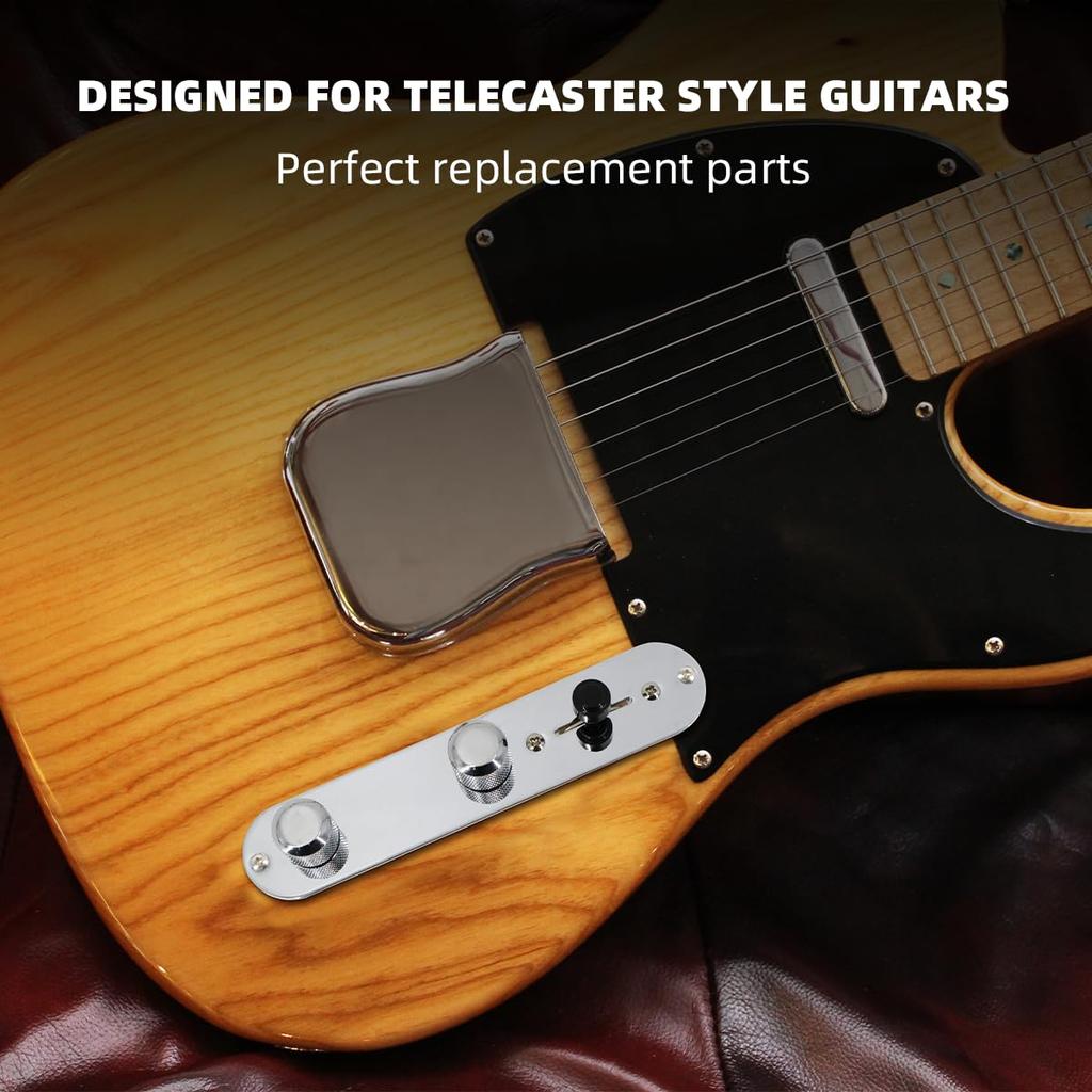 Domofa Loaded Telecaster Electric Guitar Control Plate Pre-wired 3-Way Switch 500K Potentiometer Tone Volume Knobs Wiring Harness Chrome