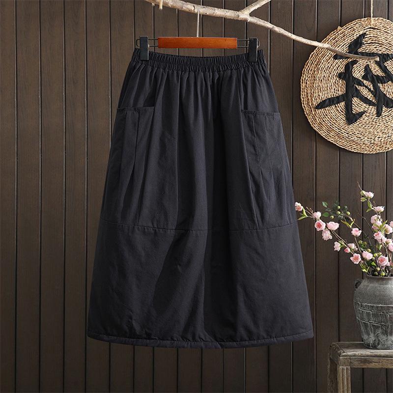2025 Autumn/Winter Retro Quilted A-line Skirt: Loose, Plus Size, Age-Reducing, Mid-Length