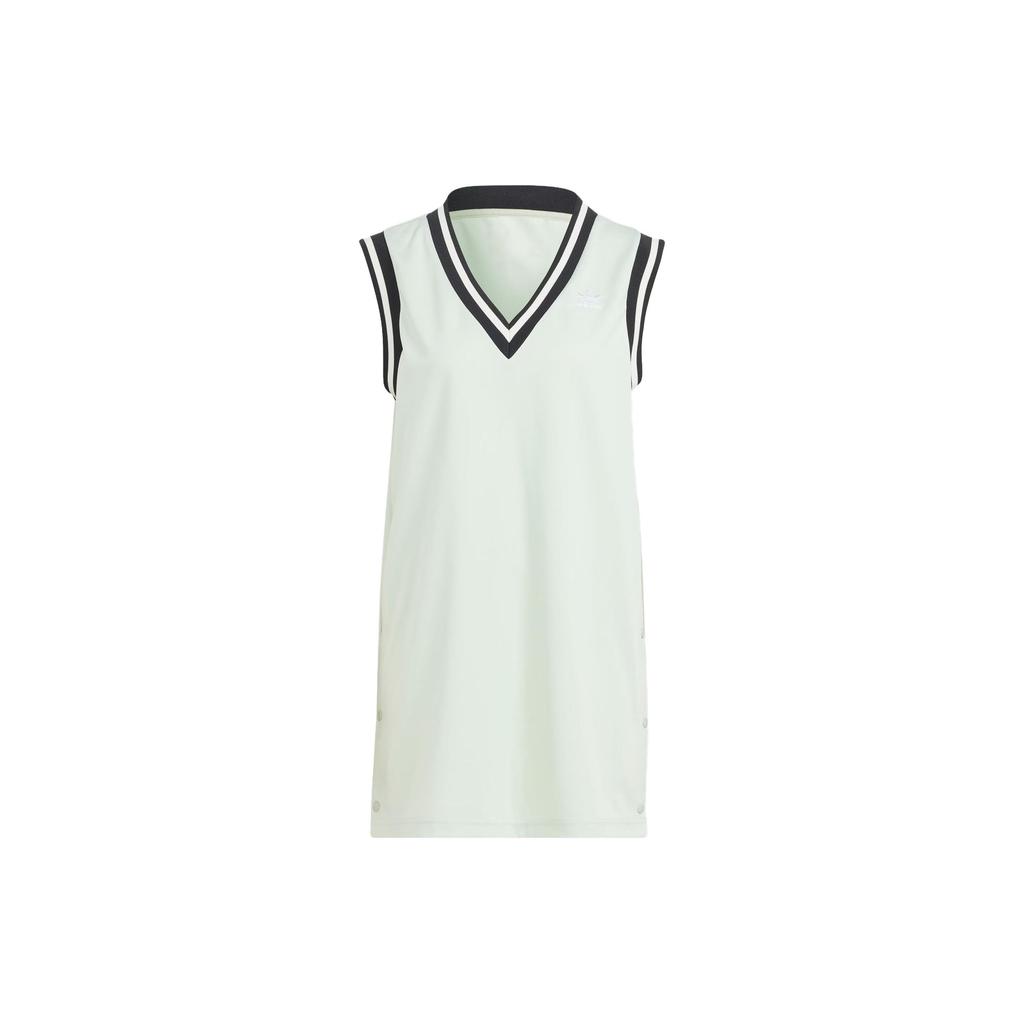 Adidas Originals Neutral Court Adibreak Dress Striped Color Block Sport V-Neck Sleeveless Dress Women Dresses Linen-Green IS5263