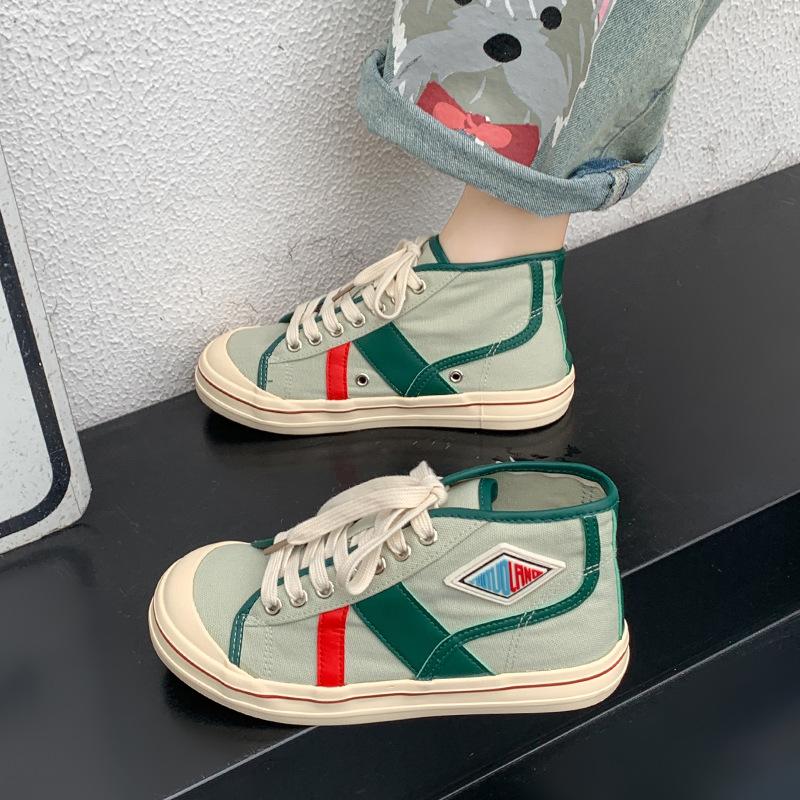 Retro popular canvas shoes women's 2025 summer new lightweight soft-soled versatile breathable color matching lace-up sports shoes