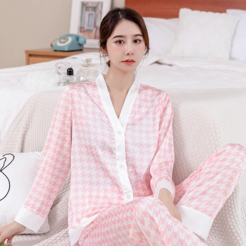 Liebesbrief-Print Damen-Pyjama Knopf V-Ausschnitt Design Herbstmode Nachtwäsche Sets Weiche Lässige Niedliche Homewear
