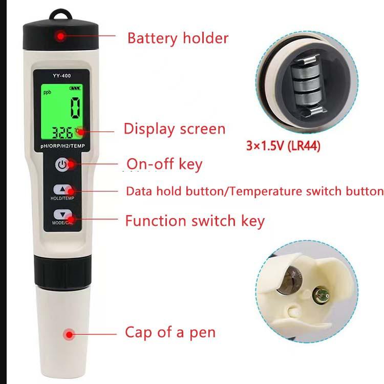 Hydrogen-Rich Water Quality Tester: 4-in-1 pH, Acidity, ORP, Temp Meter