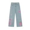 Butterfly Tie-Dye Bestickte Jeans für Damen Frühling Sommer Neuankömmling, Süße Coole Y2K Streetwear, Hochtaillierte Gerade Micro-Schlag Weitbein Hose
