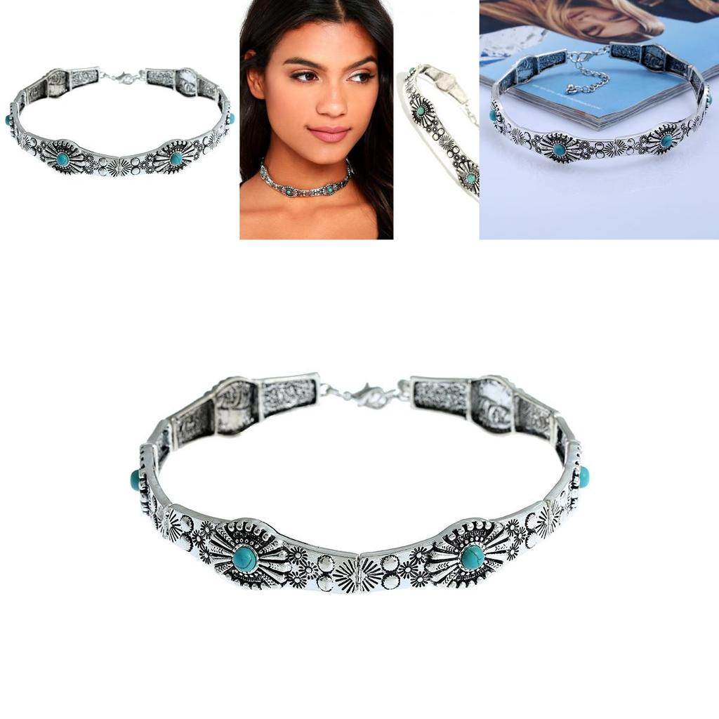 Zigeuner Vintage Geometrische Legierung Türkis Halskette Für Boho Frauen