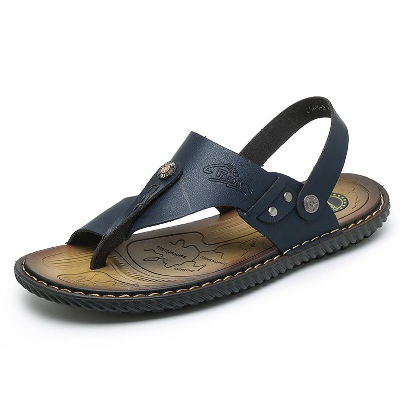 Fashion 2025 New Fashion Casual Leather Slippers Summer Anti-Slip Outdoor Walking Shoes Breathable Soft Bottom Men Slippers Beach San