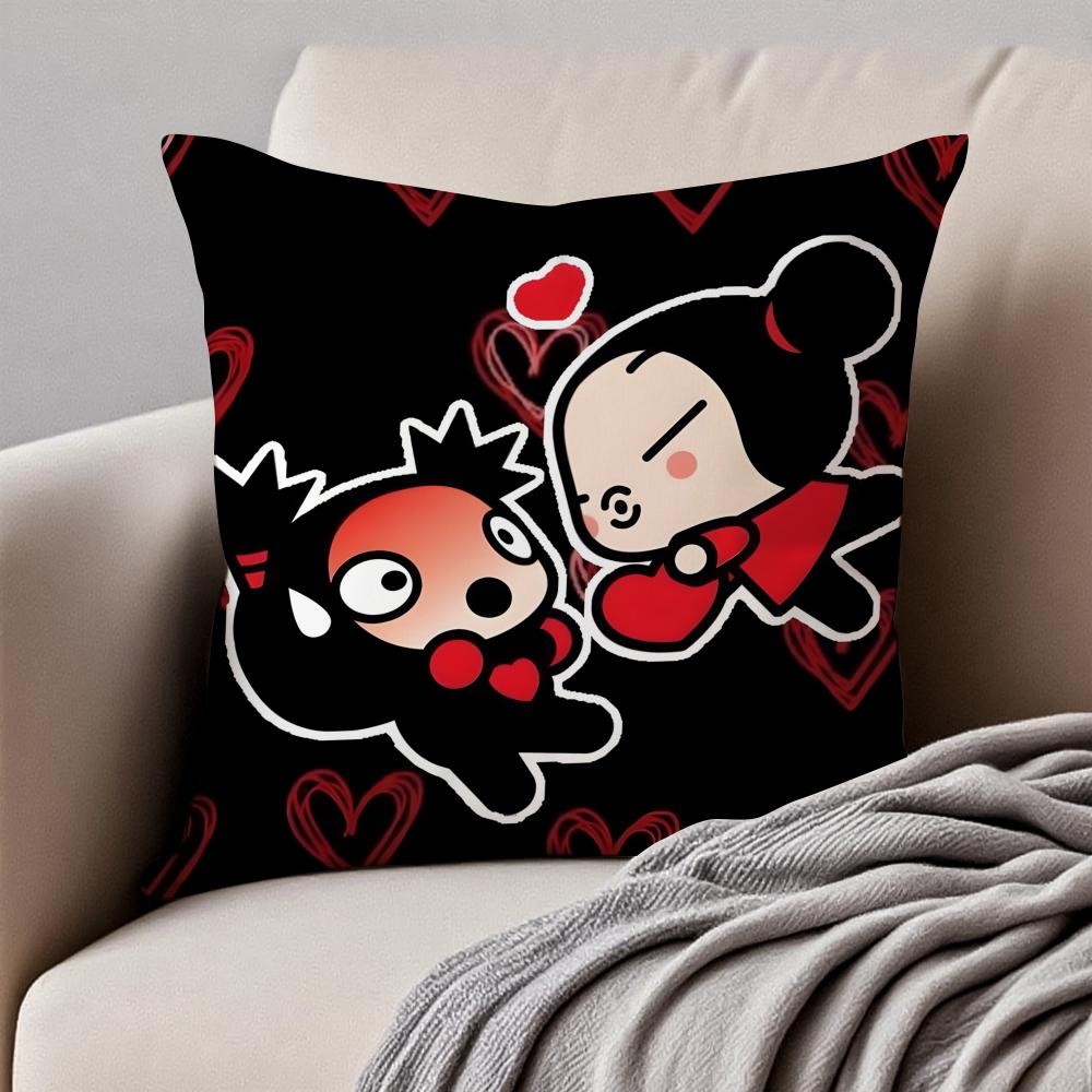 Kawaii PPucca Anime Cushion Cover Pillowcase Antidustmite Invisible Zipper Short Plush Sofa Cushion