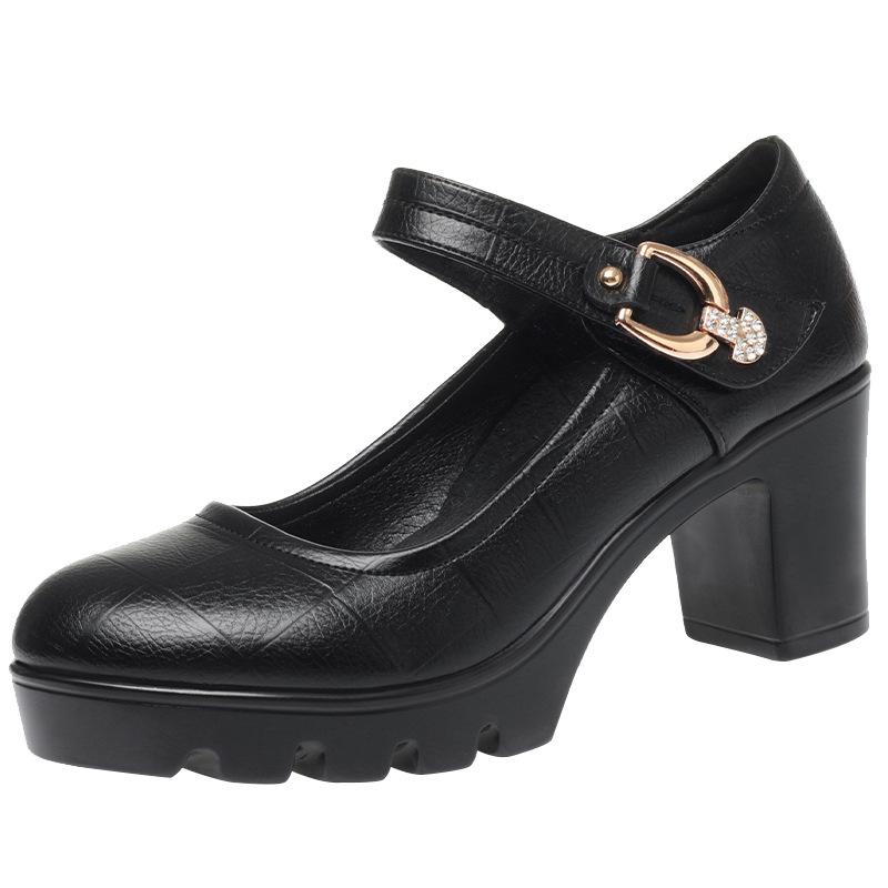 Women Casual Soft Leather High Quality Square Heel Pumps Fashion Spring Summer Black Shoes  For Office Model Elegant 2025