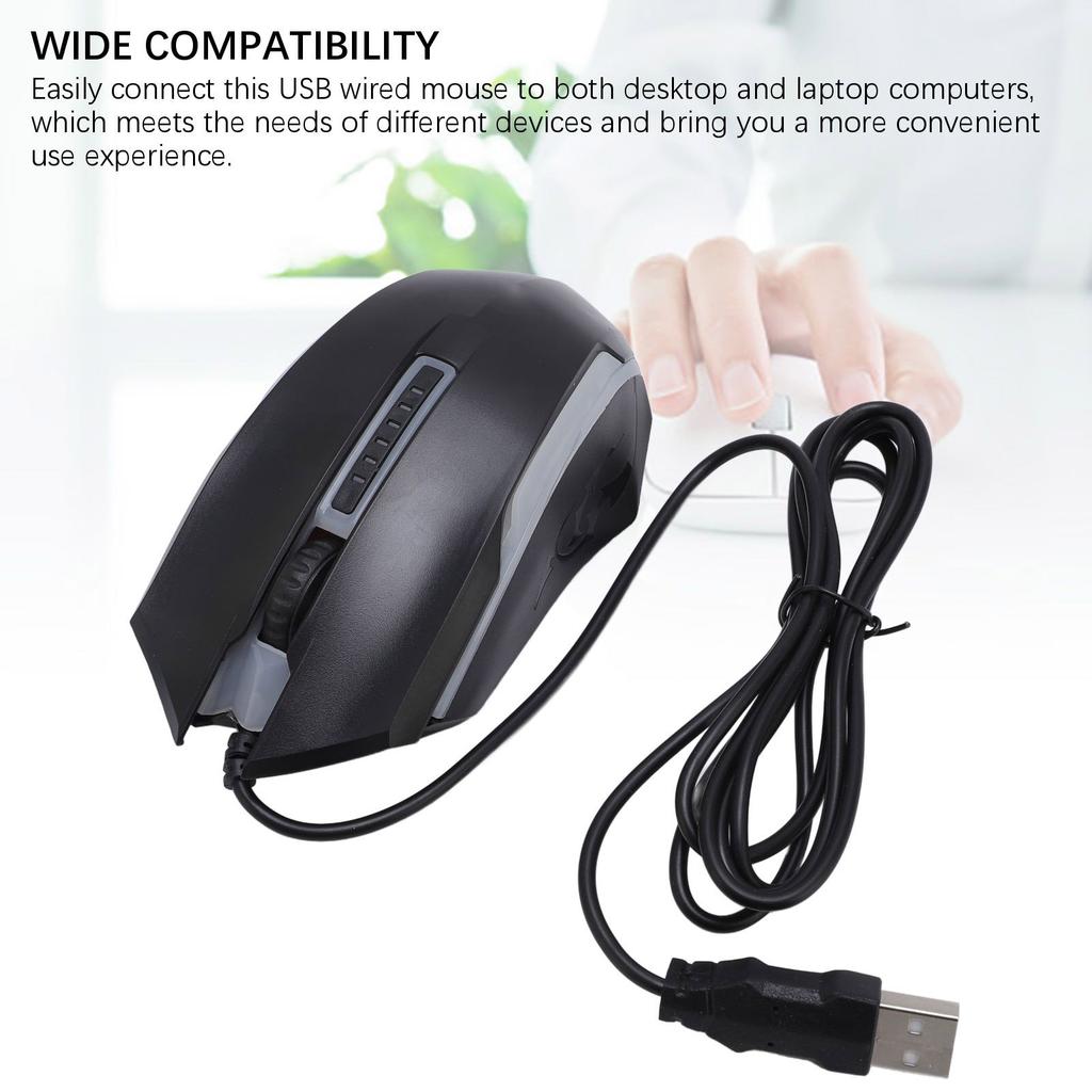 USB Wired Mouse with 4.9ft Cable 1200 DPI Sensitive Comfortable Grip RGB Optical Computer Mouse for