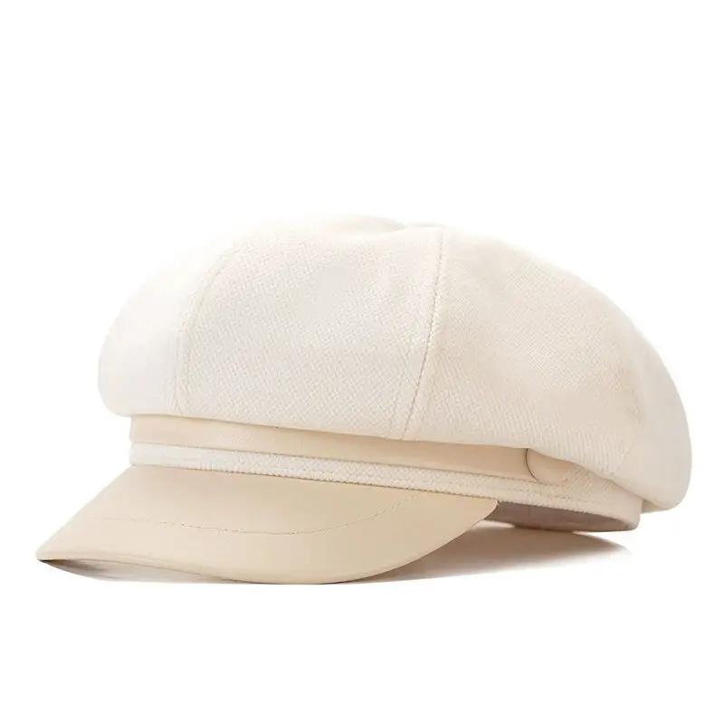 LDSLYJR Autumn Winter Cotton Solid Beret Octagonal Cap Newsboy Hat Military Hat Painter Hat For Girl and Women 16