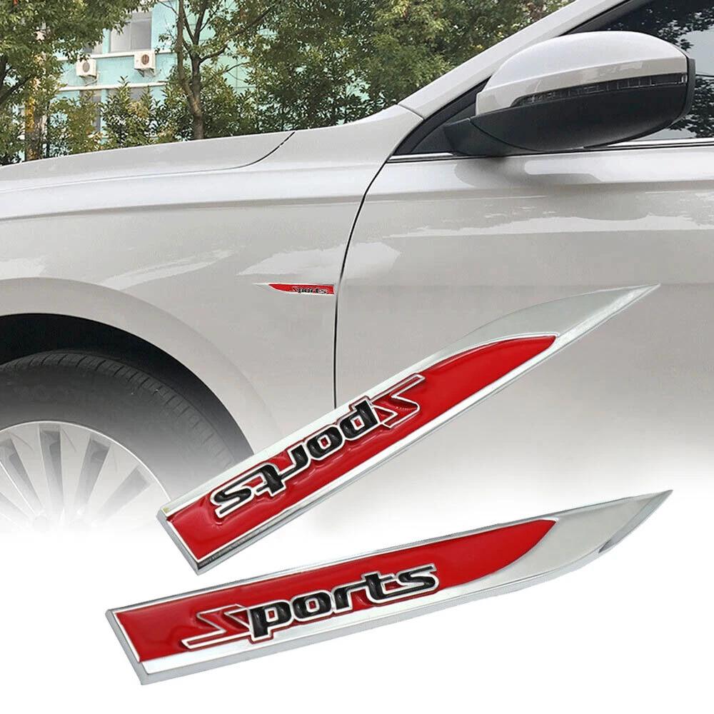 1pair Metal 3D Sports Auto Car Vehicle Front Fenders Decorative Emblem Sticker Badges Exterior Decals