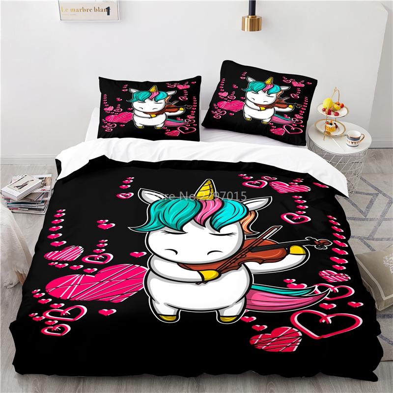 Cute Unicorn Pattern 3d Bedding Set Bed Linen 2/3pcs Blue Duvet Cover Set with Pillowcase Twin Full Queen King Size Home Textile