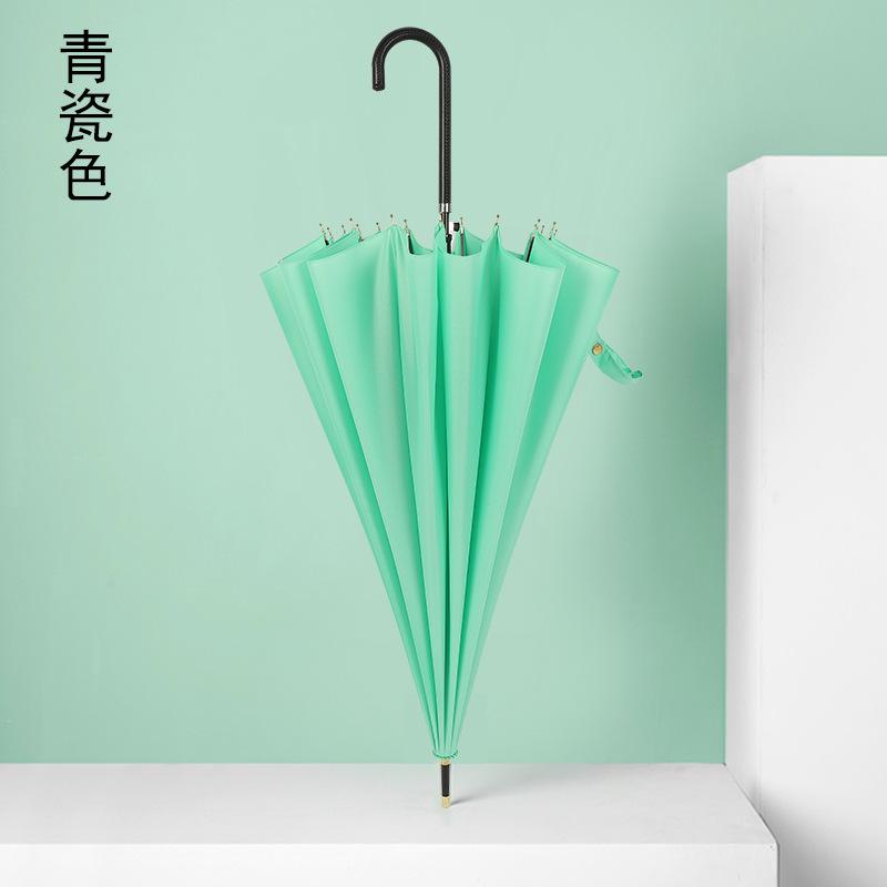 Japanese Small Fresh 16K Straight Pole Umbrella, Long Handle Umbrella, Simple Solid Color Leather Handle Advertising Umbrella, Umbrella Can Print LOGO