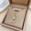 DIEYURO 316L Stainless Steel Fashion Leaf Tulip Flower Inlaid Crystal Pendant Necklace For Girl New Clavicle Chain Jewelry Gift