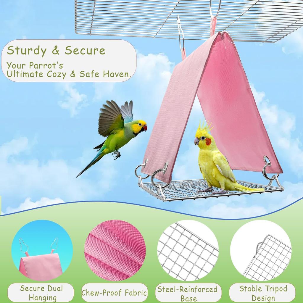 Bird Nest with Removable Pad, Parrot Hammock for Cockatiels Conures - Hanging Cage Bed Tent Waterproof, Chew-Proof, Easy Clean & Anti-Sag Design for