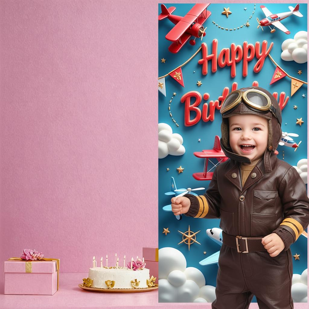 Banner Colorful Airplane Jet Party Backdrop Airplane Party Banner Aviation Elements Aviation Party Display For Photo Shoot