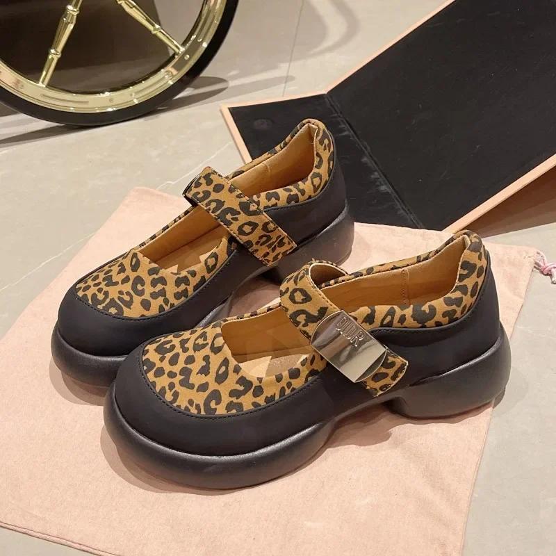 Shoes Female 2025 Hot Sale Buckle Strap Women's High Heels Fashion Leopard Print Office and Career New Round Toe Heels Women
