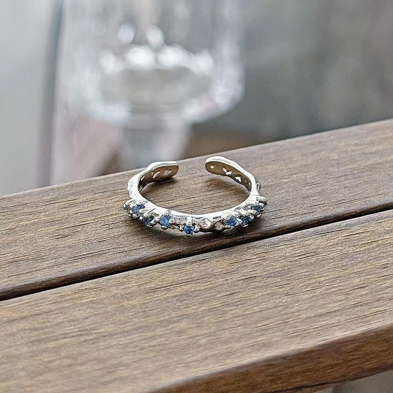 New Niche Light Luxury High Sense Sea Blue Zircon Super Fairy Open Ring Simple Fashion Jewelry Women