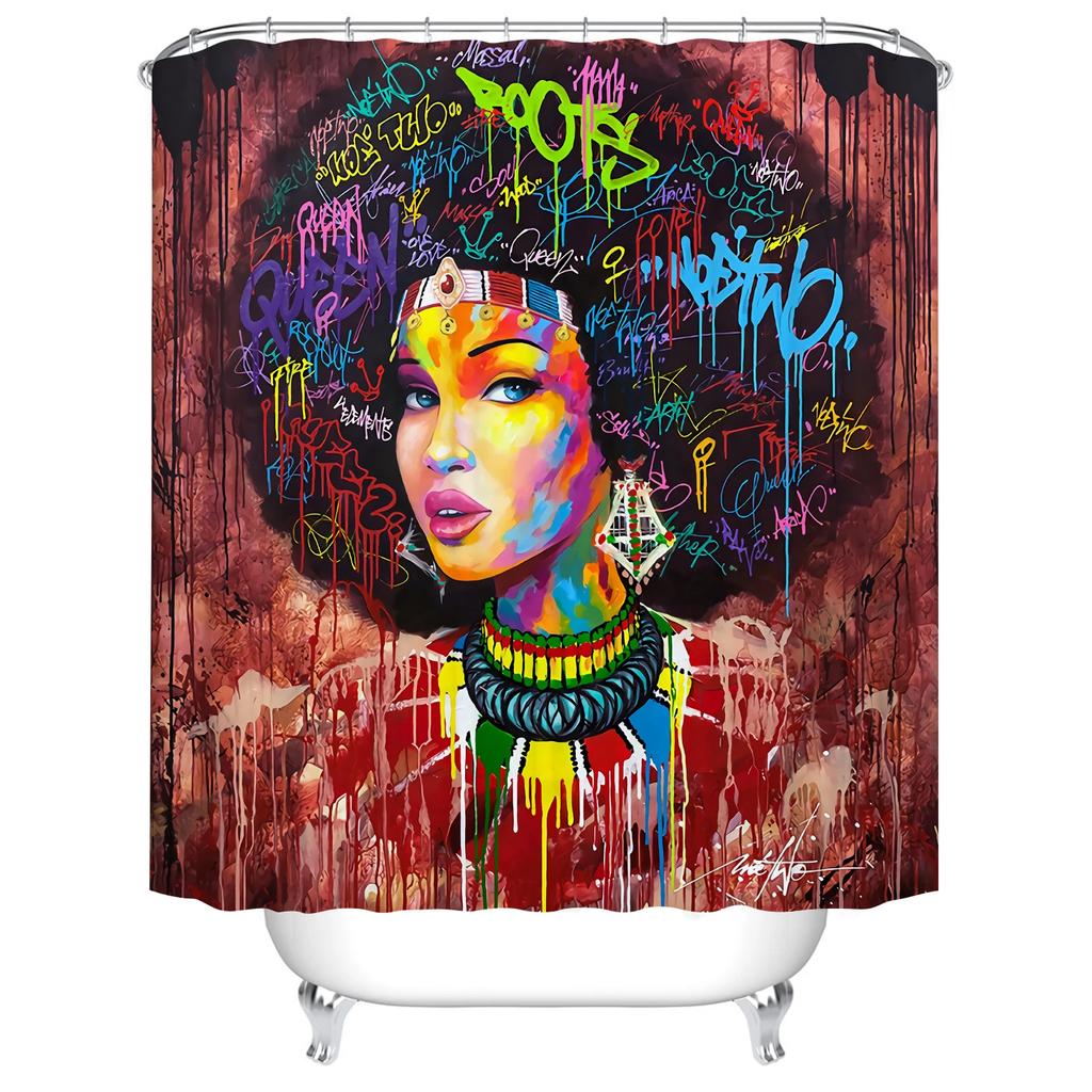 Art Design Graffiti Art Hip Hop African Girl Shower Curtains Bathroom Curtain Frabic Waterproof Polyester Bath Curtain with Hook