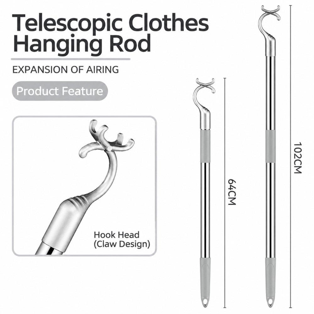 Stainless Steel Pole Hanger Thickened Tube Laundry Stick Clothes Reach Pole Home Clothes Hanging