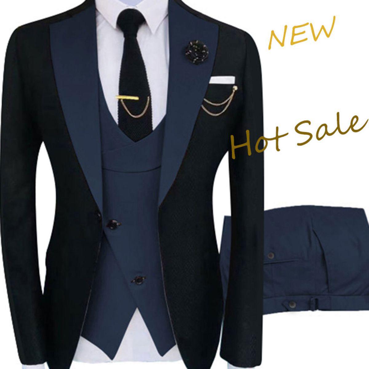 Traje de fiesta de corte entallado para hombre: Conjunto de tres piezas, estilo primavera/otoño