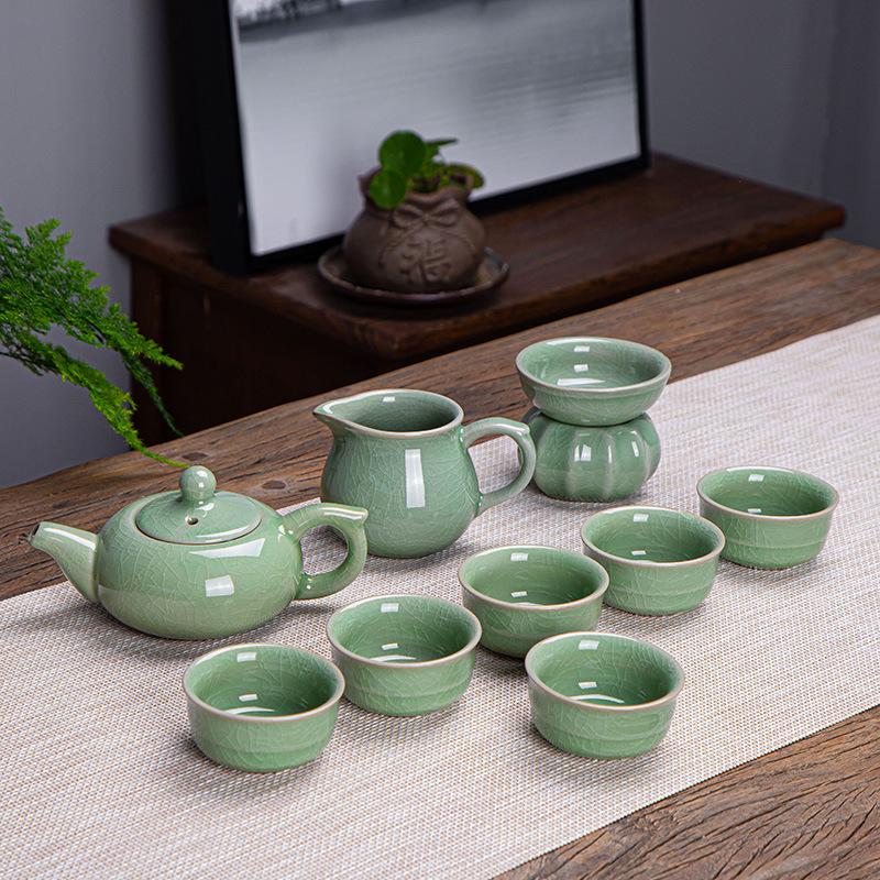 The whole set of Kung Fu Ge Kiln Ru Kiln tea set, household, portable tea set, company Mid-Autumn Festival event gifts
