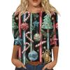 Women's Fashion Casual Round Neck Three-quarter Sleeve Christmas Print T-shirt Top