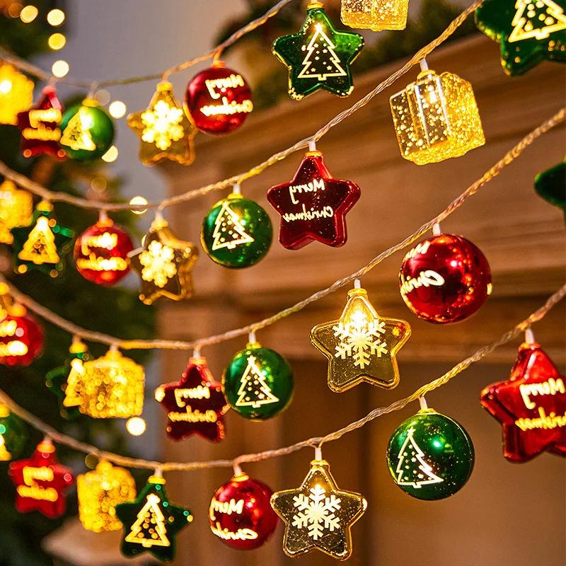 Christmas Light String Santa Cluas Candy Cane Snowman Lamp Xmas Tree Light Strings Hanging Ornaments Merry Christmas Decor 2025