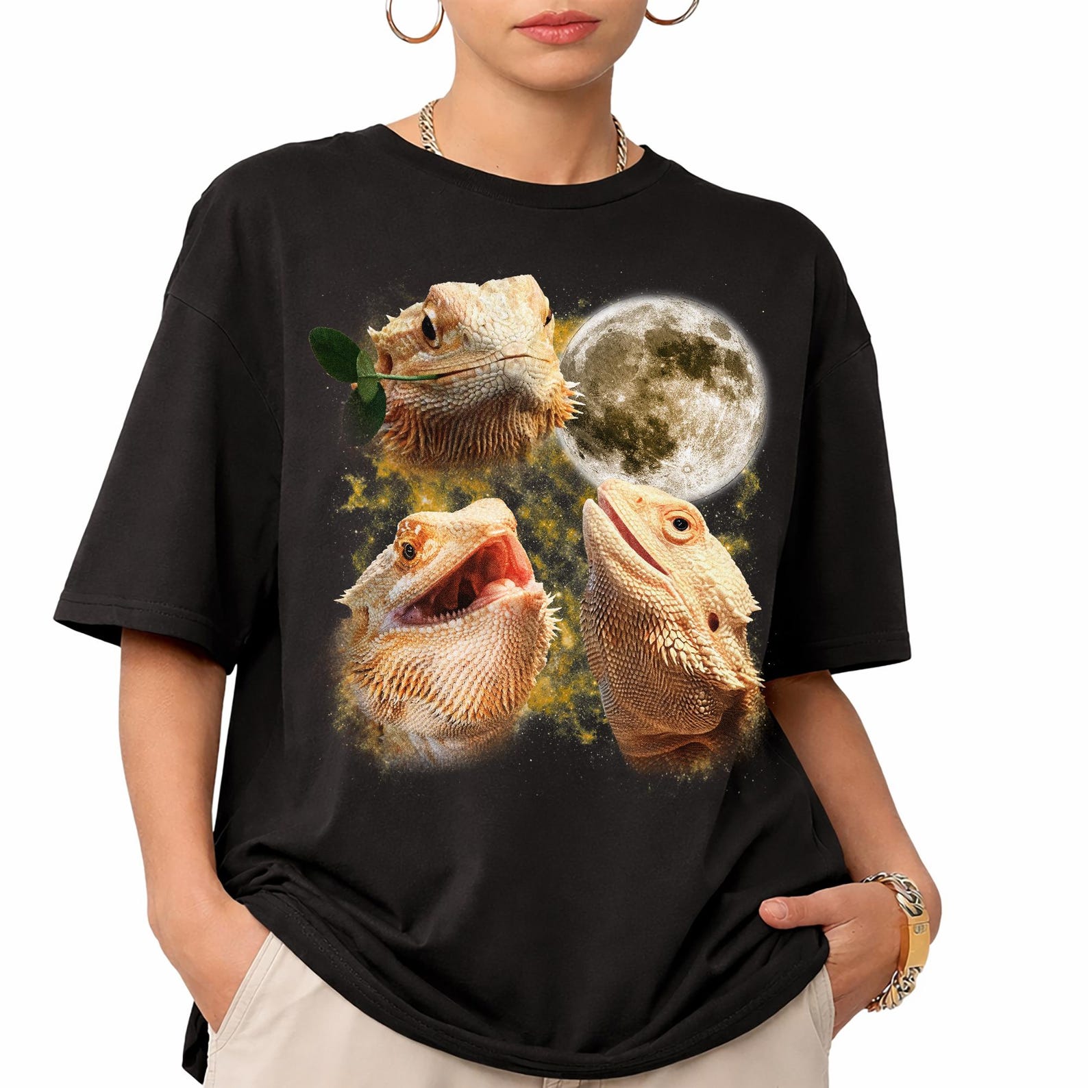 Bearded Dragon Moon T-Shirt, Comfort Colors Reptile Lover Tee 4XL