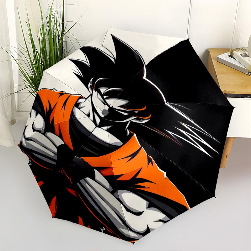 1 Stück Automatischer Faltregenschirm - Son Goku Muster Tragbares faltbares Design Mit 8 Speichen Weihnachts-Geburtstagsgeschenke