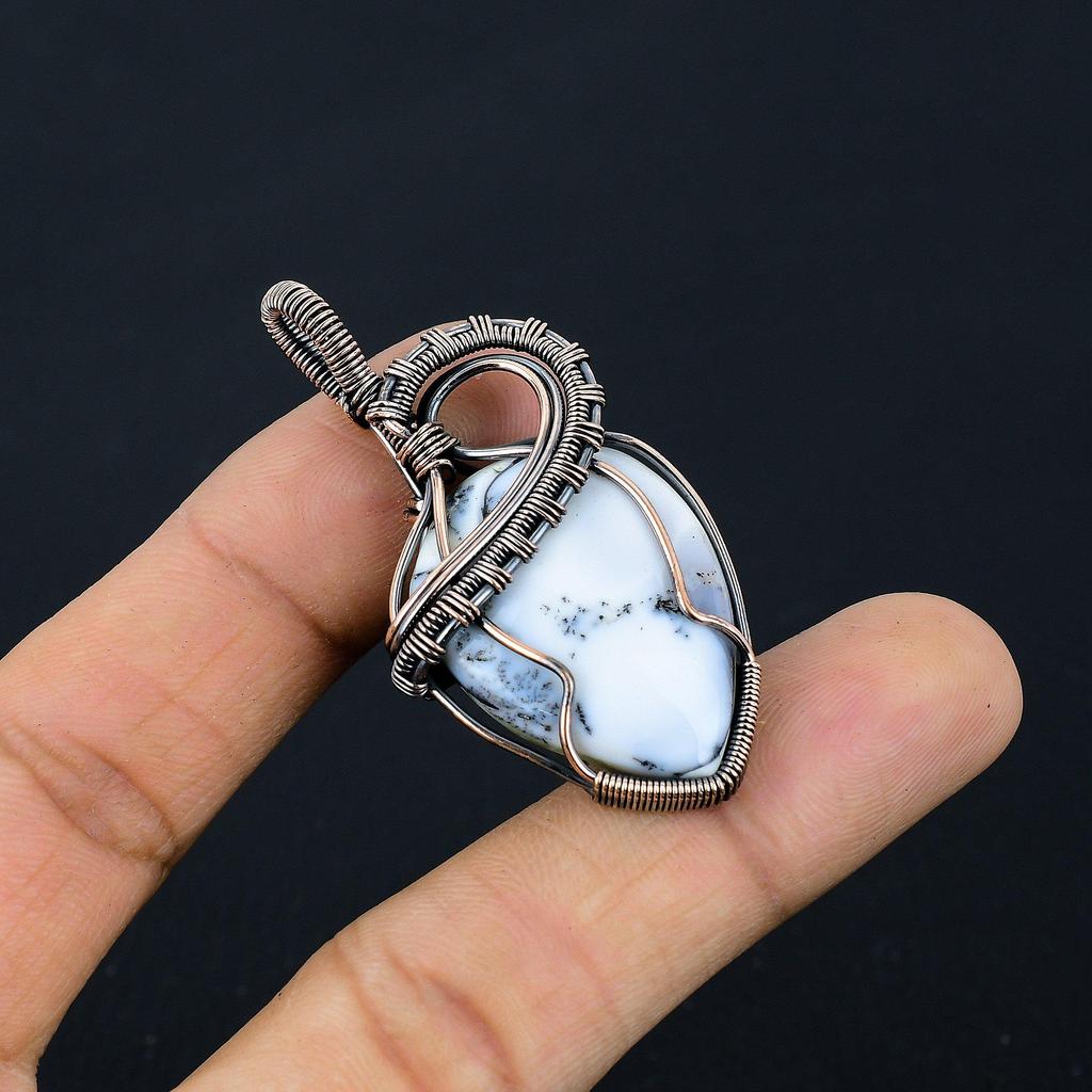 Dendrite Opal 999 Copper Wire Wrapped Pendant, Handmade Gemstone Jewelry Pendant Gift For Birthday
