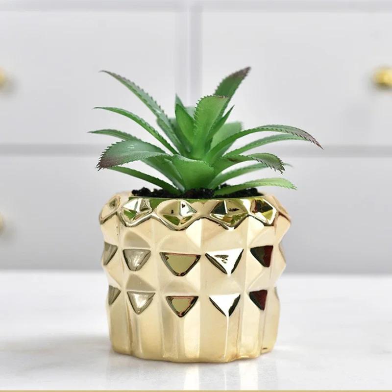 Electroplated Golden Ceramic Succulent Flower Pot Home Decor Horticultural Potted Creative Tabletop Plant Pots Floral Utensils
