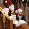 Decoración Barandilla Balcón Interior Juego de Decoración Navideña para Escaleras Nieve 3 Piezas Lindo Papá Noel Muñeco de Nieve Pingüino Adornos Festivos para el Hogar Escalera