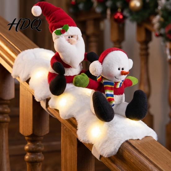 Decoración Barandilla Balcón Interior Juego de Decoración Navideña para Escaleras Nieve 3 Piezas Lindo Papá Noel Muñeco de Nieve Pingüino Adornos Festivos para el Hogar Escalera