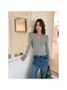 Women's Slim Fit 95% Cotton V-neck Long Sleeve Base Layer Top for Spring and Autumn