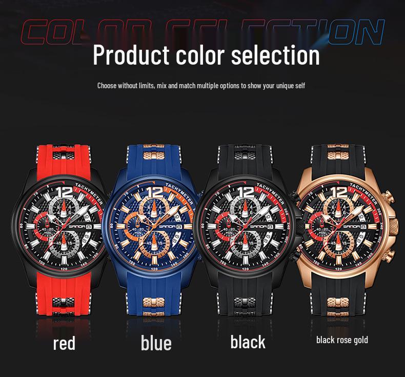 Sanda Men's Waterproof Quartz Watch with Multi-Dial Silicone Strap
