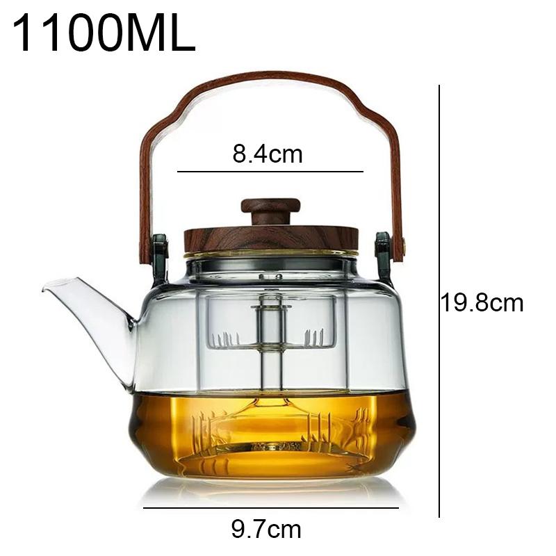 Wooden Handle Glass Teapot with Infuser Gray Transparent Glass Kettle Heat-Resistant Tea Coffee Pot Portable Tea Pot Teaware