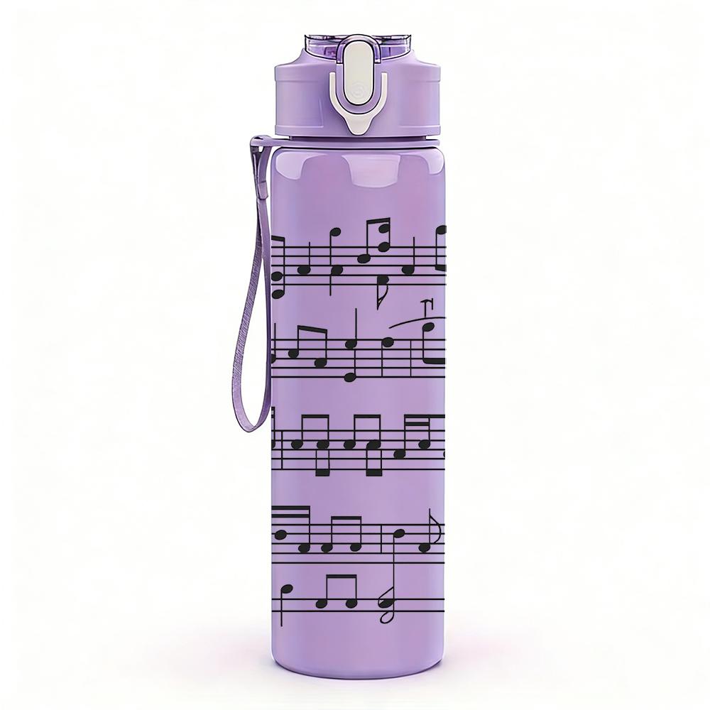 1PC Musical Staff Note Layout 750ml Color Plastic Sports Water Bottle Leakproof Flip Straw Lid For Sports Office Home Use