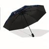 Automatic Open/Close Umbrella with Constellation Pattern - Navy Blue & Golden Stars, Compact Travel Umbrella, All-Season Porta