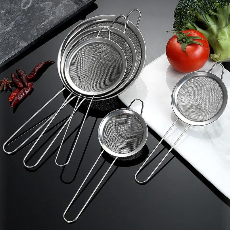 3Pcs/Set 6-24cm Fine Mesh Strainers Stainless Steel Soybean Milk Juice Tea Filter Flour Sieve Household Kitchen Accessories
