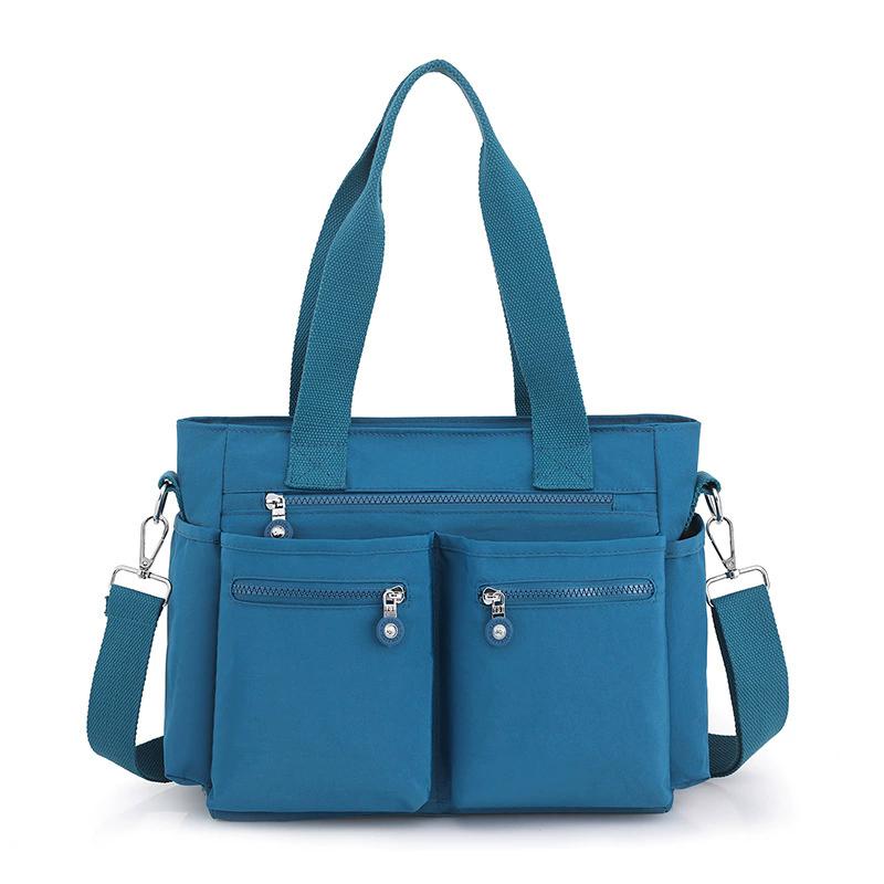 Women's Solid Color Multi-Pocket Tote Bag, Large Capacity Lightweight Crossbody Shoulder Bag, Casual Satchel Handbag for Work Travel