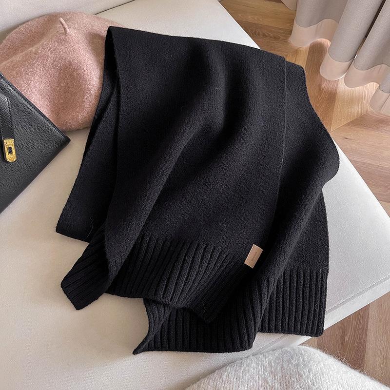High-grade 100 Wool Scarf Women's Winter Thickened Warm High-end Sense Simple Monochrome Knitted Versatile Scarf Gift