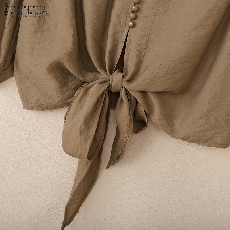 ZANZEA Women V-Neck Solid Color Casual Half Sleeve Blouse